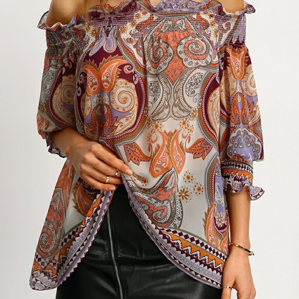 🌸SOLD🌸 Chiffon Off Shoulder blouse